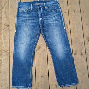 True Religion Men's Blue Distressed Straight Leg Jeans - Size 34 - Made in USA